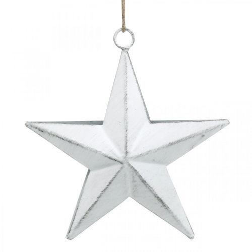 Floristik24 Estrela de metal para pendurar, pingente de Natal, decoração do Advento branco, Shabby Chic 11 × 11cm