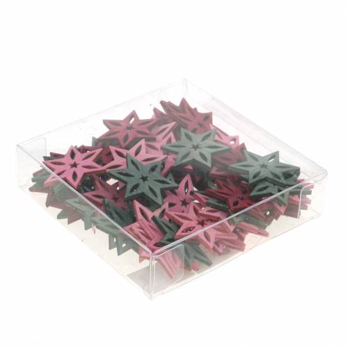 Itens Decoração dispersa estrela rosa, cinza madeira sortida 4cm 72 unidades