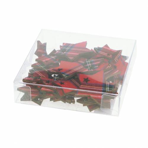 Floristik24 Decoração dispersa estrela xadrez vermelho sortido 3/4/5cm 48 un