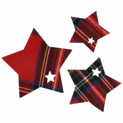 Floristik24 Decoração dispersa estrela xadrez vermelho sortido 3/4/5cm 48 un