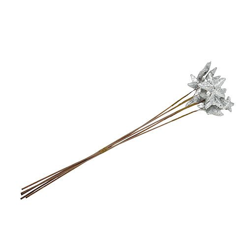 Floristik24 Estrelas no bastão prata 60cm 5 unid.