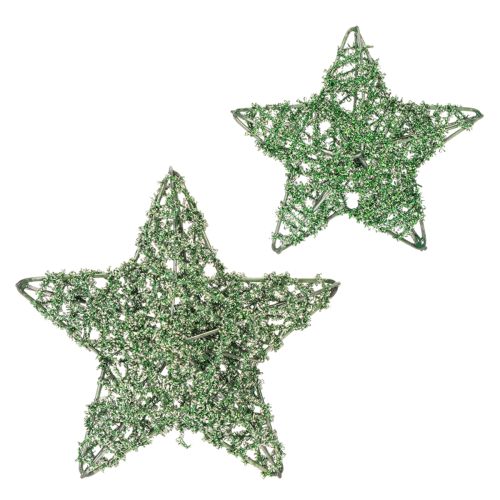 Conjunto de estrelas decorativas de arame verde, dois tamanhos, 10 cm, 12 peças