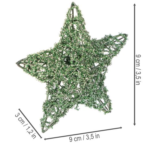 Conjunto de estrelas decorativas de arame verde, dois tamanhos, 10 cm, 12 peças | Floristik24.pt