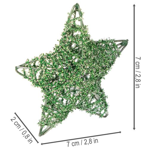 Conjunto de estrelas decorativas de arame verde, dois tamanhos, 10 cm, 12 peças | Floristik24.pt