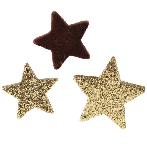 Floristik24 Decoração de estrelas espalhadas mistura decoração de Natal marrom e dourada 4cm/5cm 40pcs