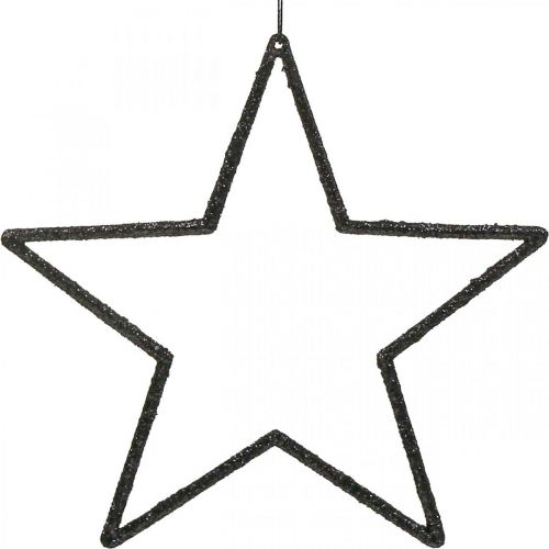 Floristik24 Pingente de estrela de decoração de natal glitter preto 17,5cm 9uds