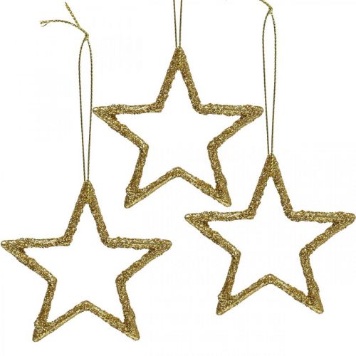 Pingente de estrela de decoração de natal glitter dourado 7,5cm 40p