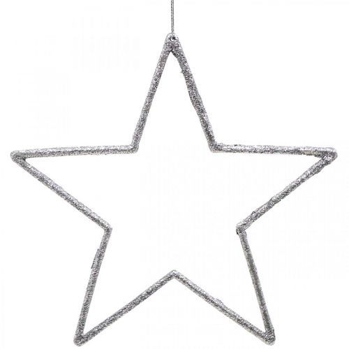 Floristik24 Pingente de estrela de decoração de natal glitter prateado 17,5cm 9uds