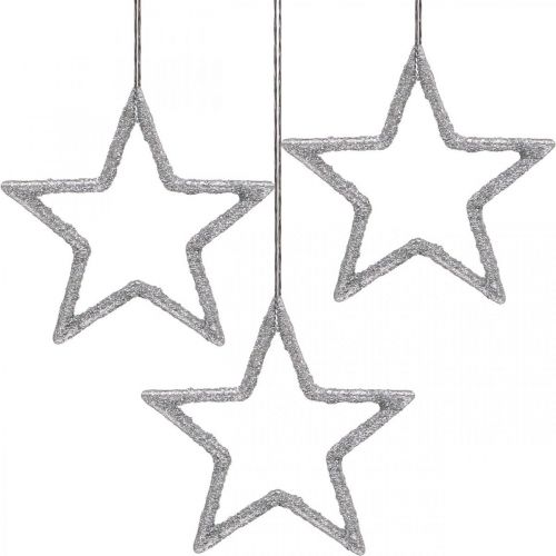 Itens Pingente de estrela de decoração de natal glitter prateado 7,5cm 40p