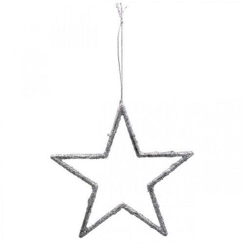 Floristik24 Estrela para pendurar, decorações para árvores de Natal, decoração estrela prata 11,5 × 12 cm 12 unidades