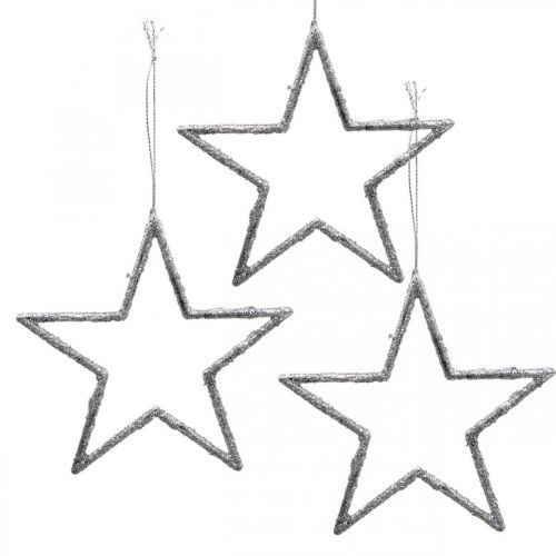 Floristik24 Estrela para pendurar, decorações para árvores de Natal, decoração estrela prata 11,5 × 12 cm 12 unidades