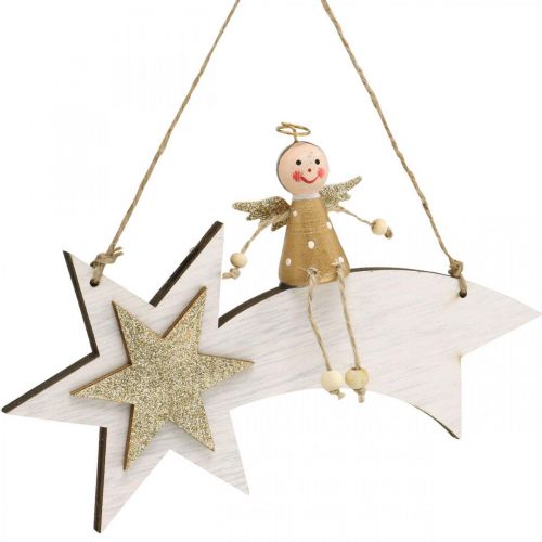 Itens Anjo na estrela cadente, decoração de Natal para pendurar, Advent White, Golden H13cm L21,5cm 2pcs