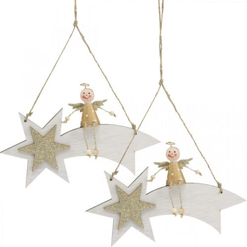 Itens Anjo na estrela cadente, decoração de Natal para pendurar, Advent White, Golden H13cm L21,5cm 2pcs