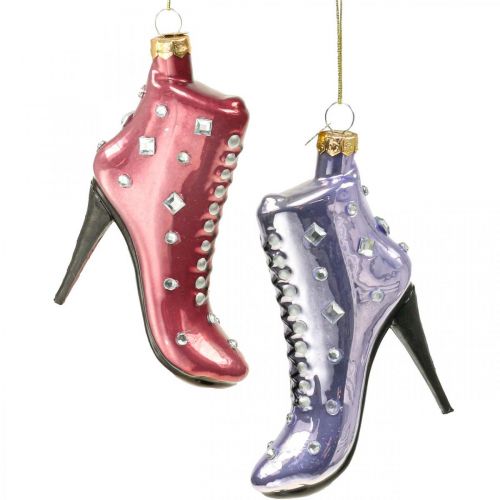 Floristik24 Botas de vidro para decoração de árvore de Natal rosa, roxo 10,5 cm 2 unidades