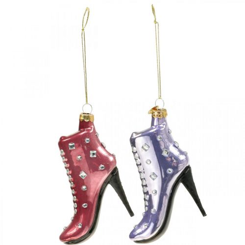 Floristik24 Botas de vidro para decoração de árvore de Natal rosa, roxo 10,5 cm 2 unidades