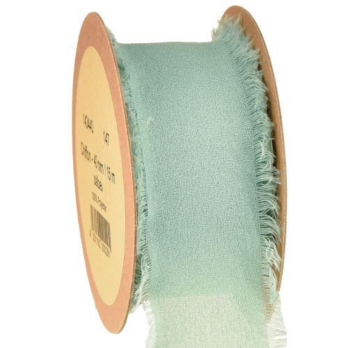Fita de tecido fita decorativa com franjas verde salva 40mm 15m