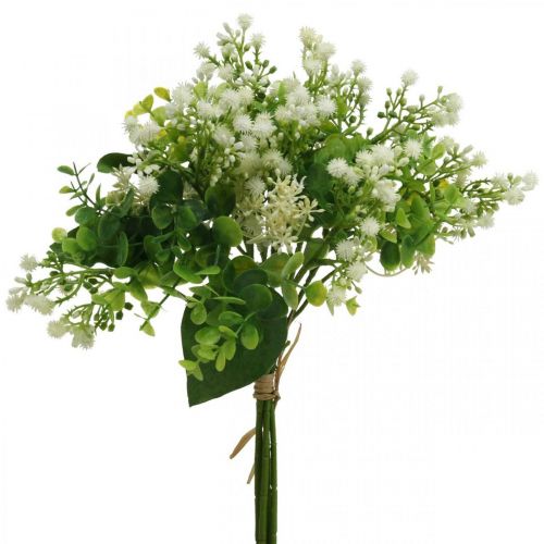 Buquê Decorativo Flores Artificiais Buquê Flores Artificiais Verde Branco L36cm