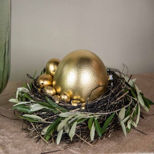Decoração ovo de avestruz estourada Decoração Páscoa ouro Ø12cm A14cm