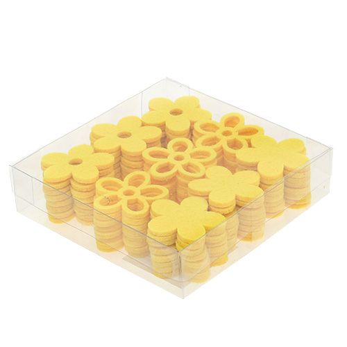Floristik24 Decoração dispersa flor de feltro amarelo sortido 4cm 72 un