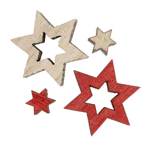 Floristik24 Mistura de estrela de madeira para espalhar vermelho, cinza 2cm 96pcs