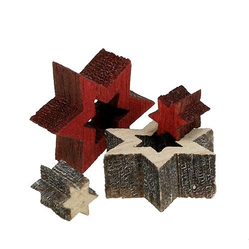 Floristik24 Mistura de estrela de madeira para espalhar vermelho, cinza 2cm 96pcs