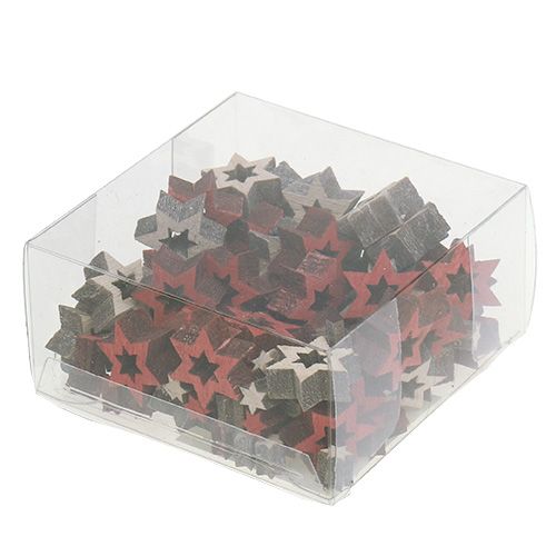 Floristik24 Mistura de estrela de madeira para espalhar vermelho, cinza 2cm 96pcs