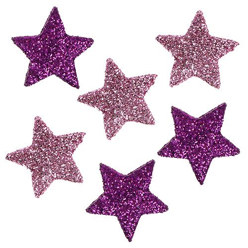 Floristik24 Estrela de decoração dispersa com mica 1,5 cm rosa, lilás 144p