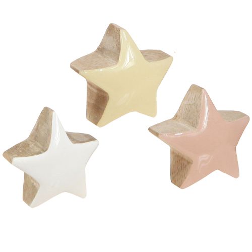 Decoração Scatter estrelas estrelas de madeira rosa branco amarelo Ø3cm 9 peças
