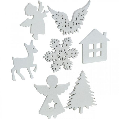 Floristik24 Decoração dispersa de madeira de Natal mistura branca 4cm 72 unidades