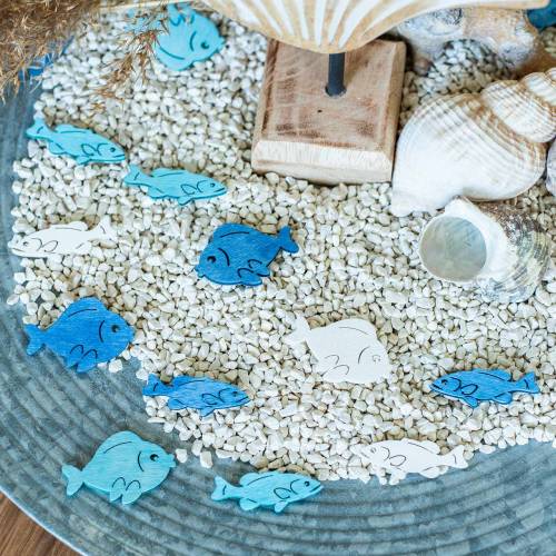 Floristik24 Decoração dispersa peixe madeira branco, azul, azul claro 4cm 72 un
