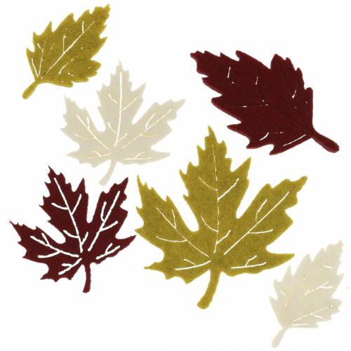 Floristik24 Decoração dispersa folhas de outono em feltro Bordeaux/creme/verde 72 un
