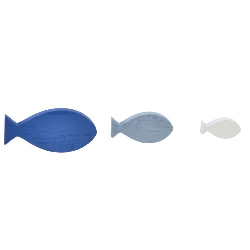 Decoração dispersa decoração em madeira peixe azul branco marítimo 3–8 cm 24 unidades