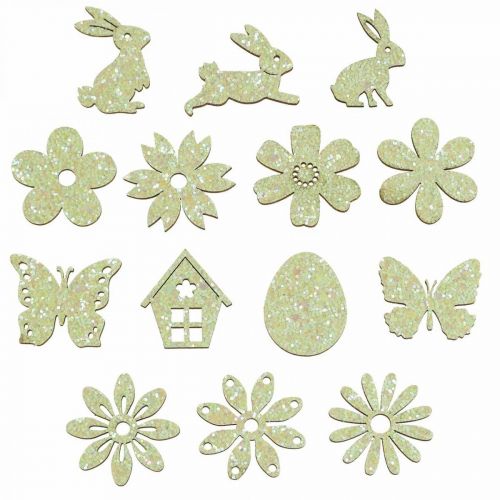 Floristik24 Dispersão de decoração em pedaços de madeira Primavera Páscoa Verde 2–4cm 64p