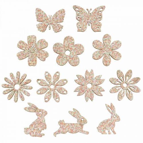 Floristik24 Espalhar madeira para decoração, espalhar peças primavera Páscoa rosa 2–4cm 64p