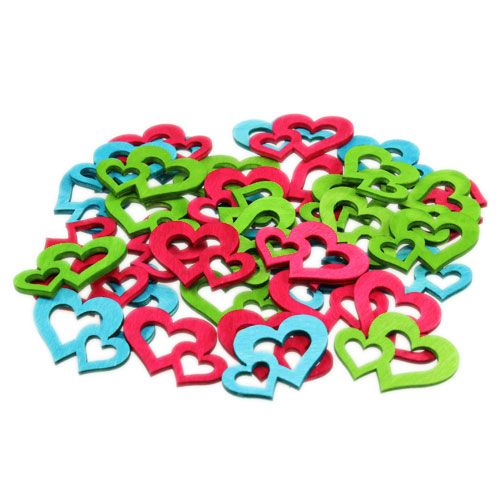 Corações de madeira espalhados variados 3cm x 4cm 72pcs