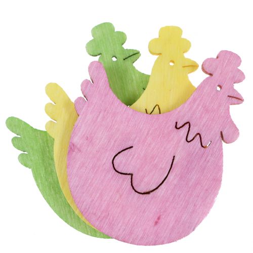 Floristik24 Decoração dispersa frango de madeira cores sortidas 4cm 72 unidades