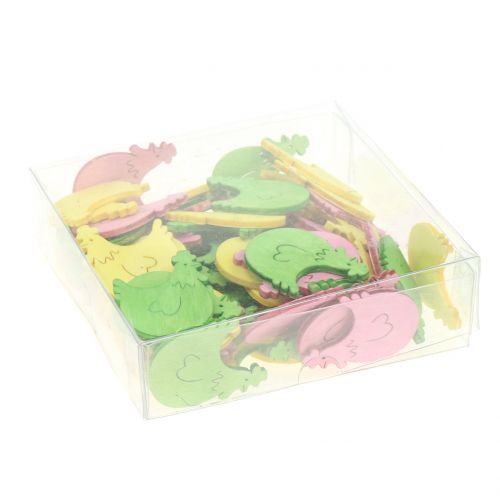 Floristik24 Decoração dispersa frango de madeira cores sortidas 4cm 72 unidades