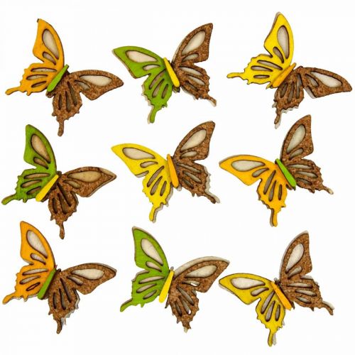 Espalhar decoração borboletas madeira verde/amarelo/laranja 3×4cm 24p