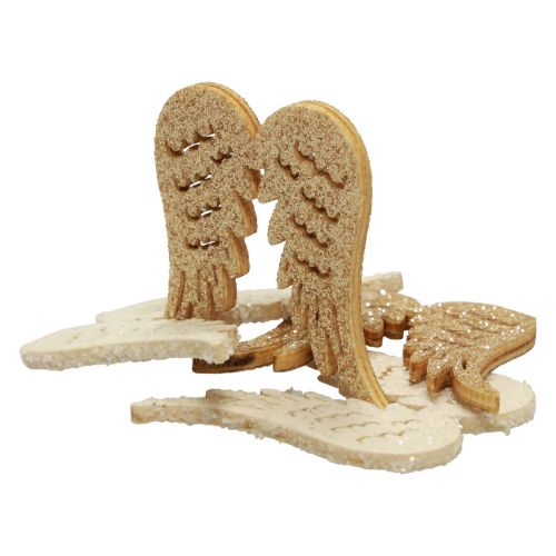 Floristik24 Decoração dispersa de Natal asas de anjo em madeira glitter 3×4cm 72 un