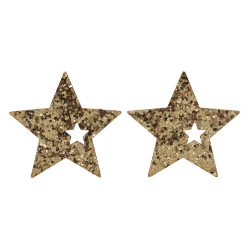 Floristik24 Decoração dispersa estrelas de madeira de Natal natureza glitter dourado 5cm 72p