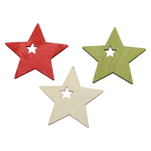 Itens Decoração dispersa estrelas de madeira de Natal vermelho verde natural 5cm 72p