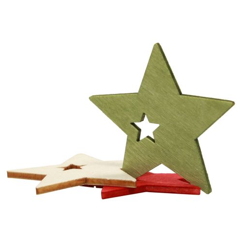 Itens Decoração dispersa estrelas de madeira de Natal vermelho verde natural 5cm 72p