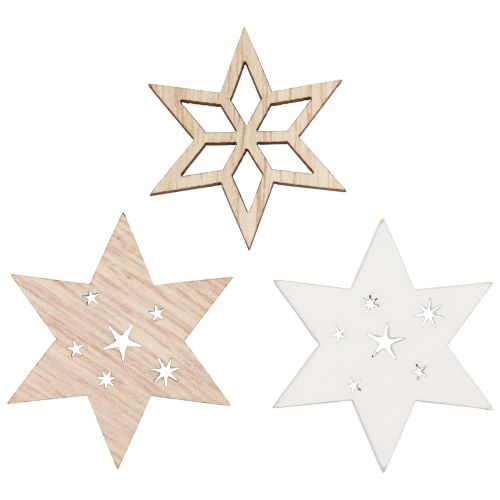Floristik24 Decoração dispersa de estrelas de madeira de Natal brancas/naturais Ø4cm 72 un