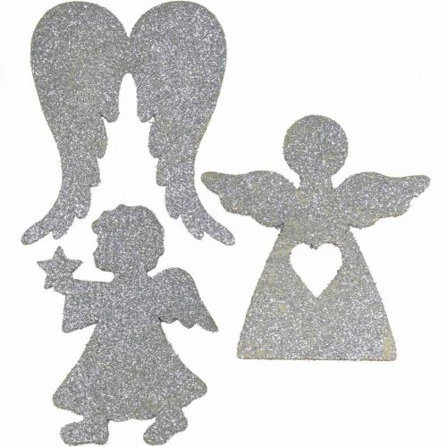 Itens Dispersão decoração de anjo de Natal glitter prateado H8cm 24uds