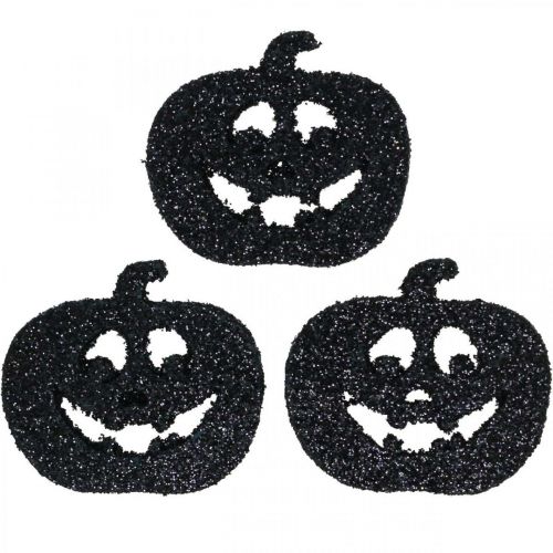 Floristik24 Decoração de dispersão decoração de abóbora de Halloween 4cm preto, glitter 72pcs