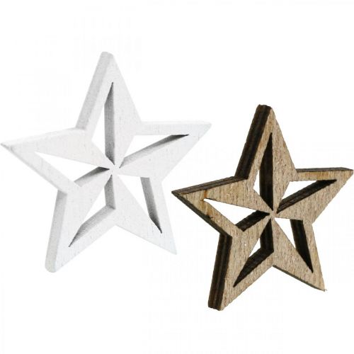 Itens Estrelas de madeira granulado natalino branco/natureza 3,5cm 48p