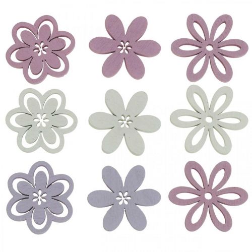 Flores de madeira espalhadas decoração flores roxo/rosa/branco Ø3.5cm 48p
