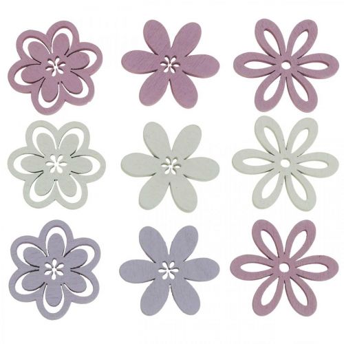 Itens Flores de madeira espalhadas decoração flores roxo/rosa/branco Ø3.5cm 48p