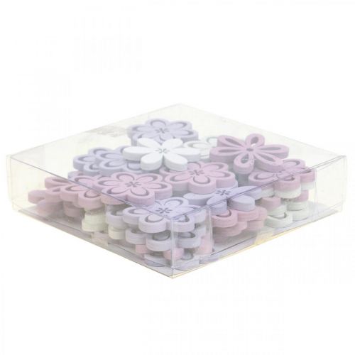 Itens Flores de madeira decoração espalhadas flores roxa/rosa/branca Ø3,5cm 48 un