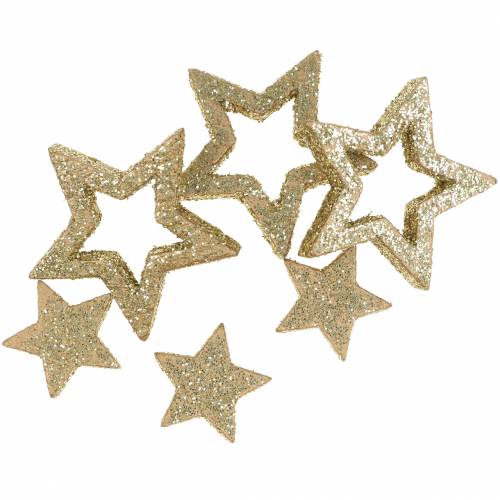 Floristik24 Decoração dispersa estrelas glitter dourado 48 unidades